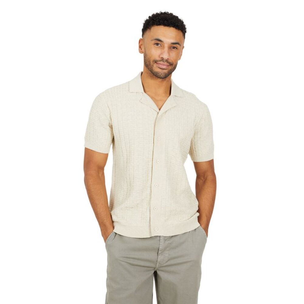 Brave Soul Mens Buttoned Revere Collar Shirt / Ecru Marl